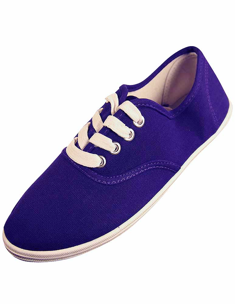 Easy USA Womens Lace Up Canvas Plimsol Sneakers Shoes 