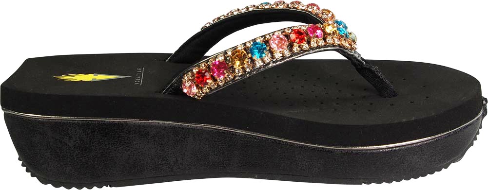Volatile Womens Shinebright Rhinestone Embellished Wedge Flip Flop Sandal Shoe