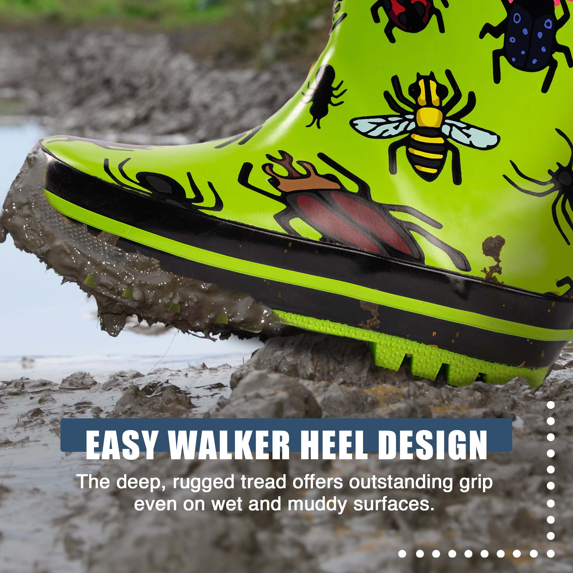 Norty Waterproof Rubber Rain Boots for Kids Boys Girls Toddlers Big Kids