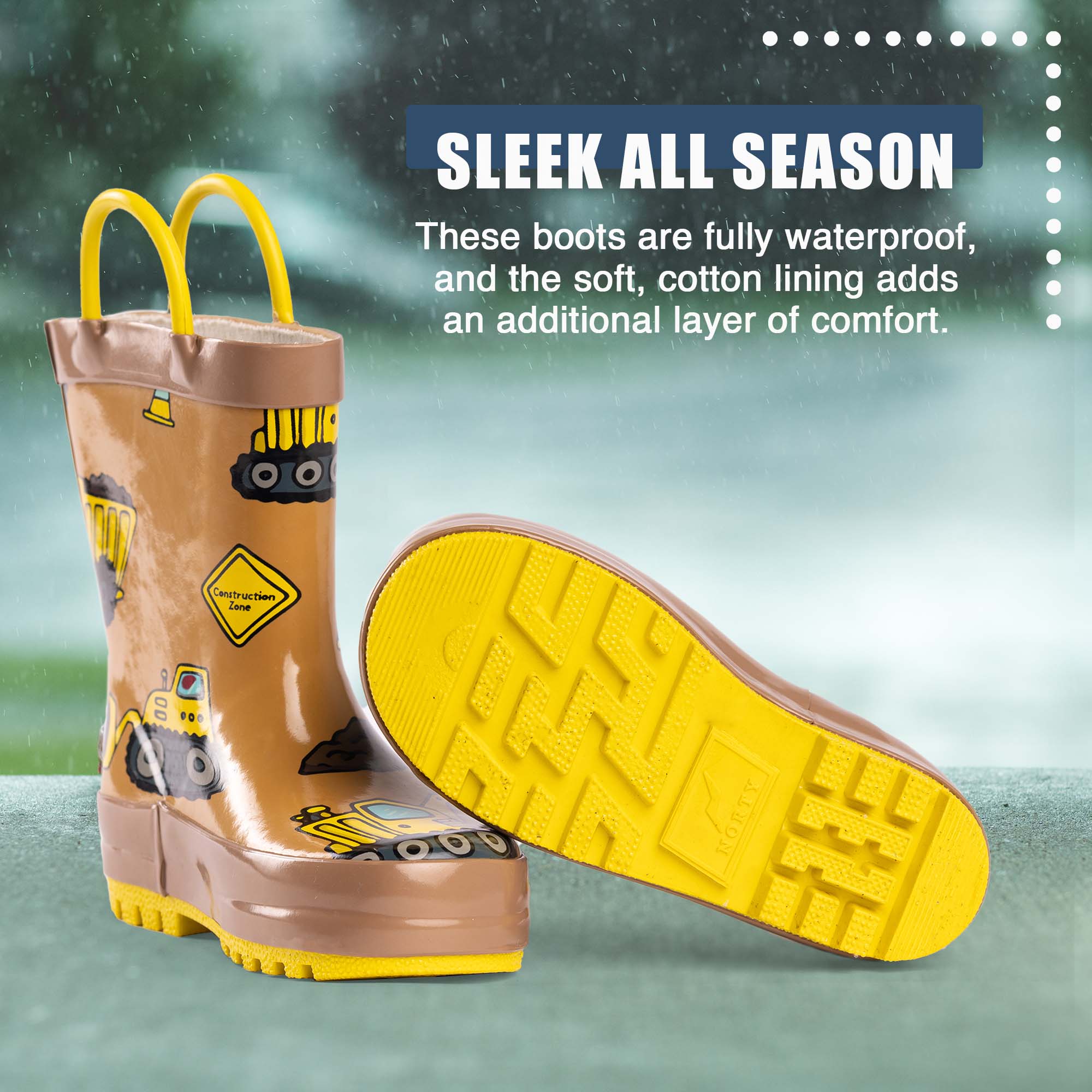 Toddlers & Big Kids NORTY Waterproof Rubber Rain Boots for Girls & Boys Solid & Printed Rainboots 